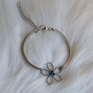 Paparazzi Silver Bracelet with Blue Flower Accent